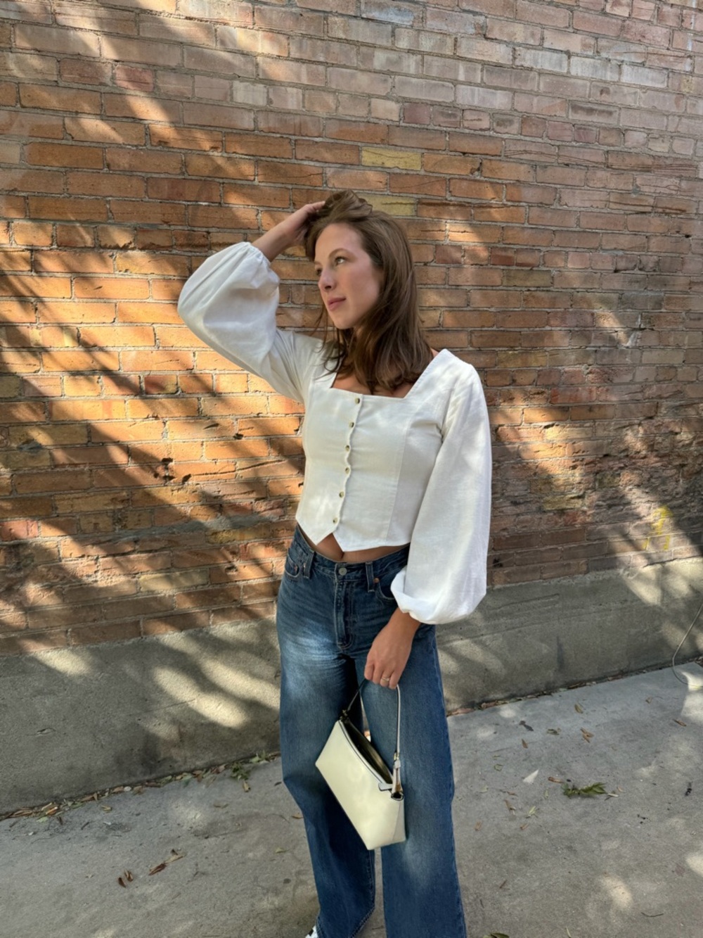 ROLLA'S Cream Square-Neck Button Front Blouse
